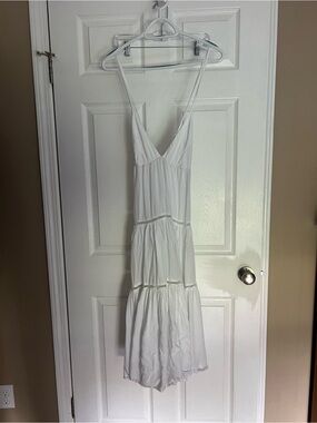 White Tiered Maxi Sundress with V-Neck
